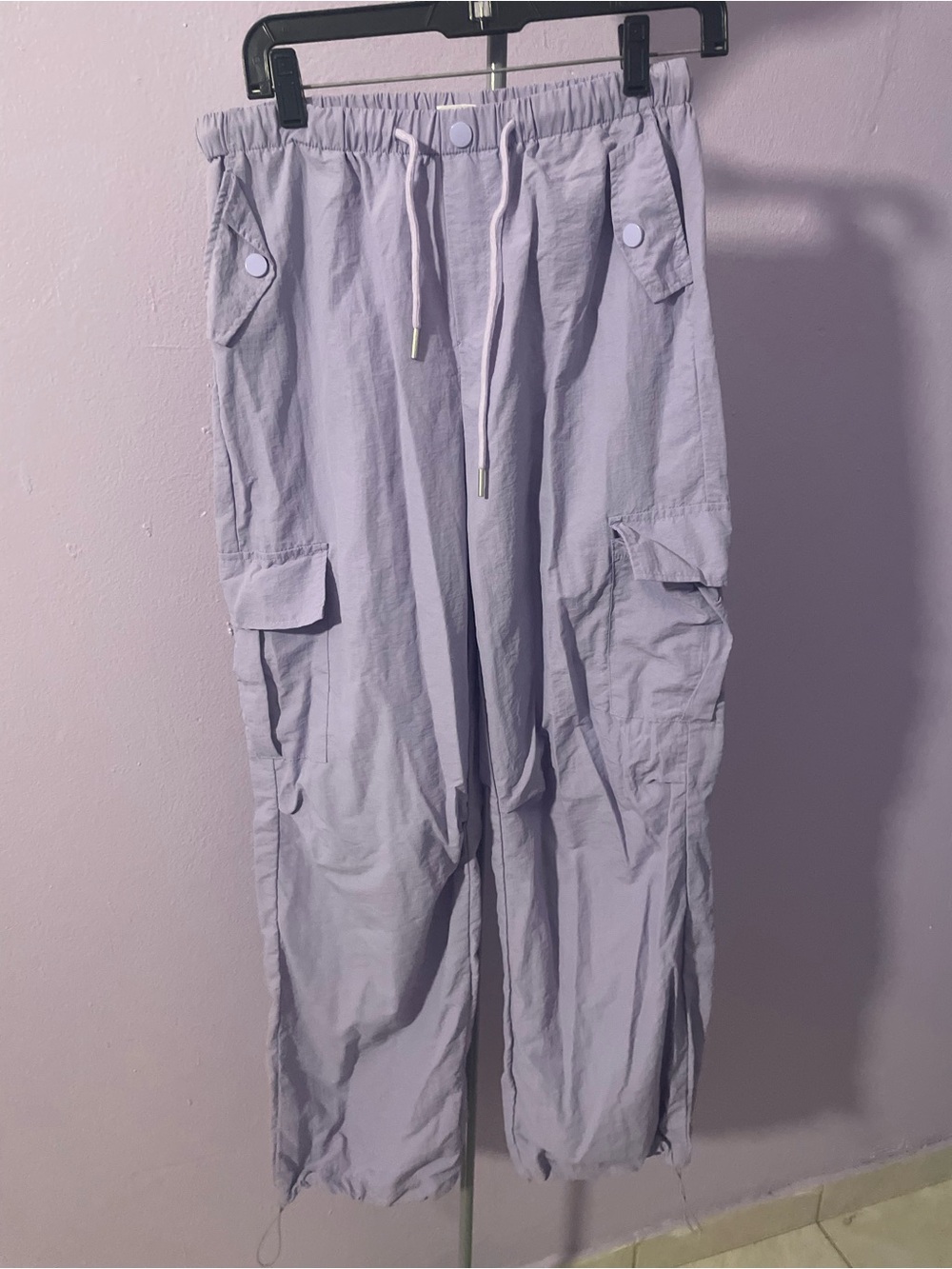 Light Lavender Cargo Pants with Drawstring Waist